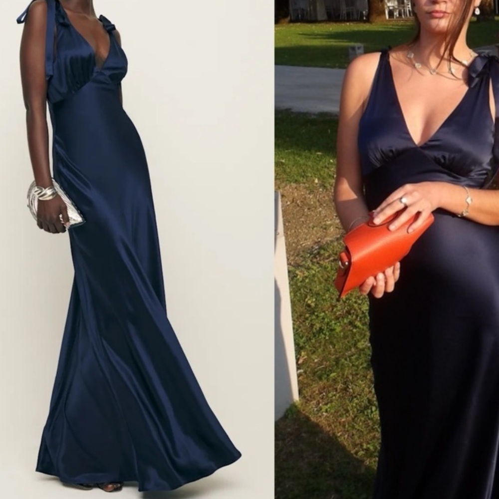 REFORMATION Pernille Silk Dress in Navy L
